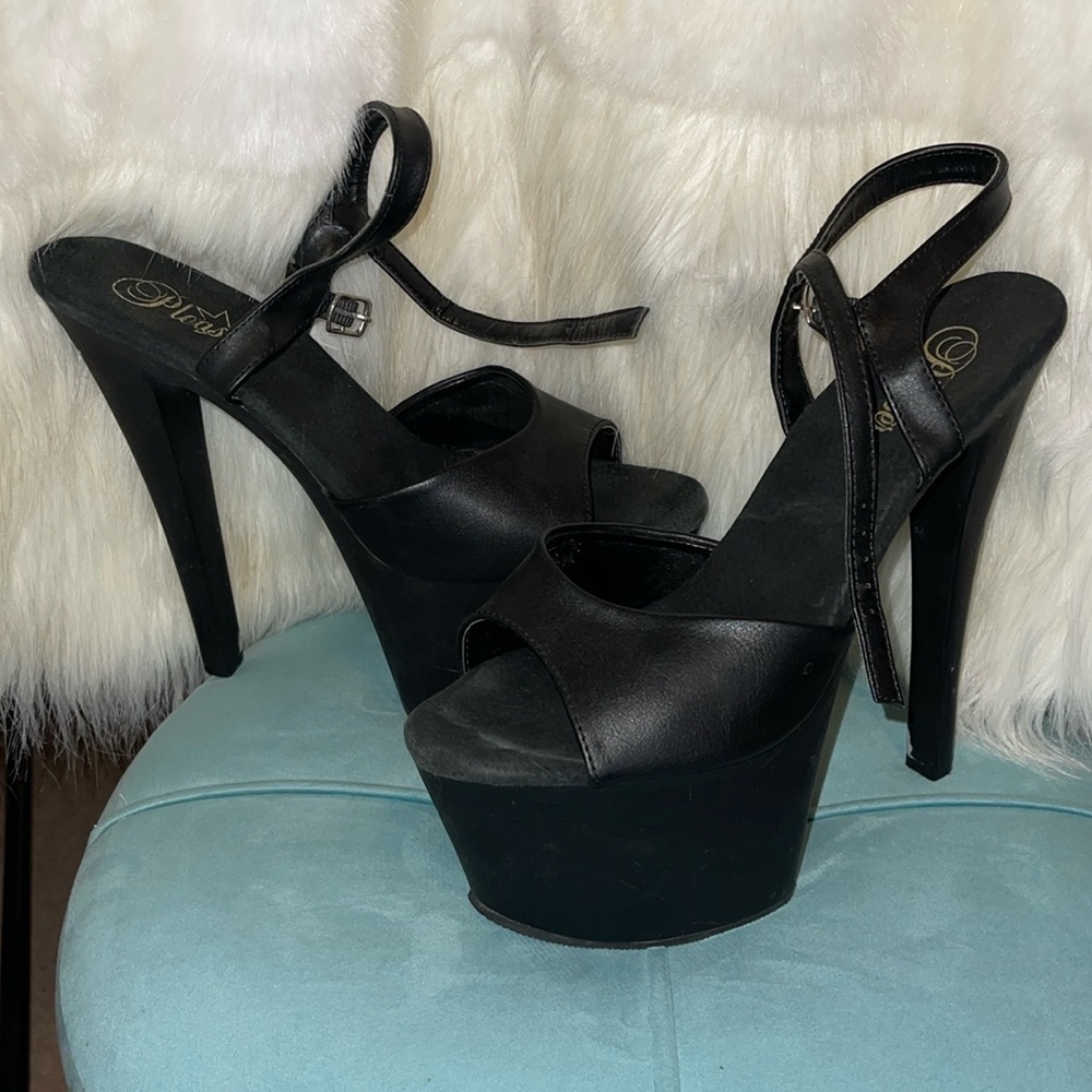 Adore709 Pleaser vegan black leather platform heels for dancer/costume/nightlife